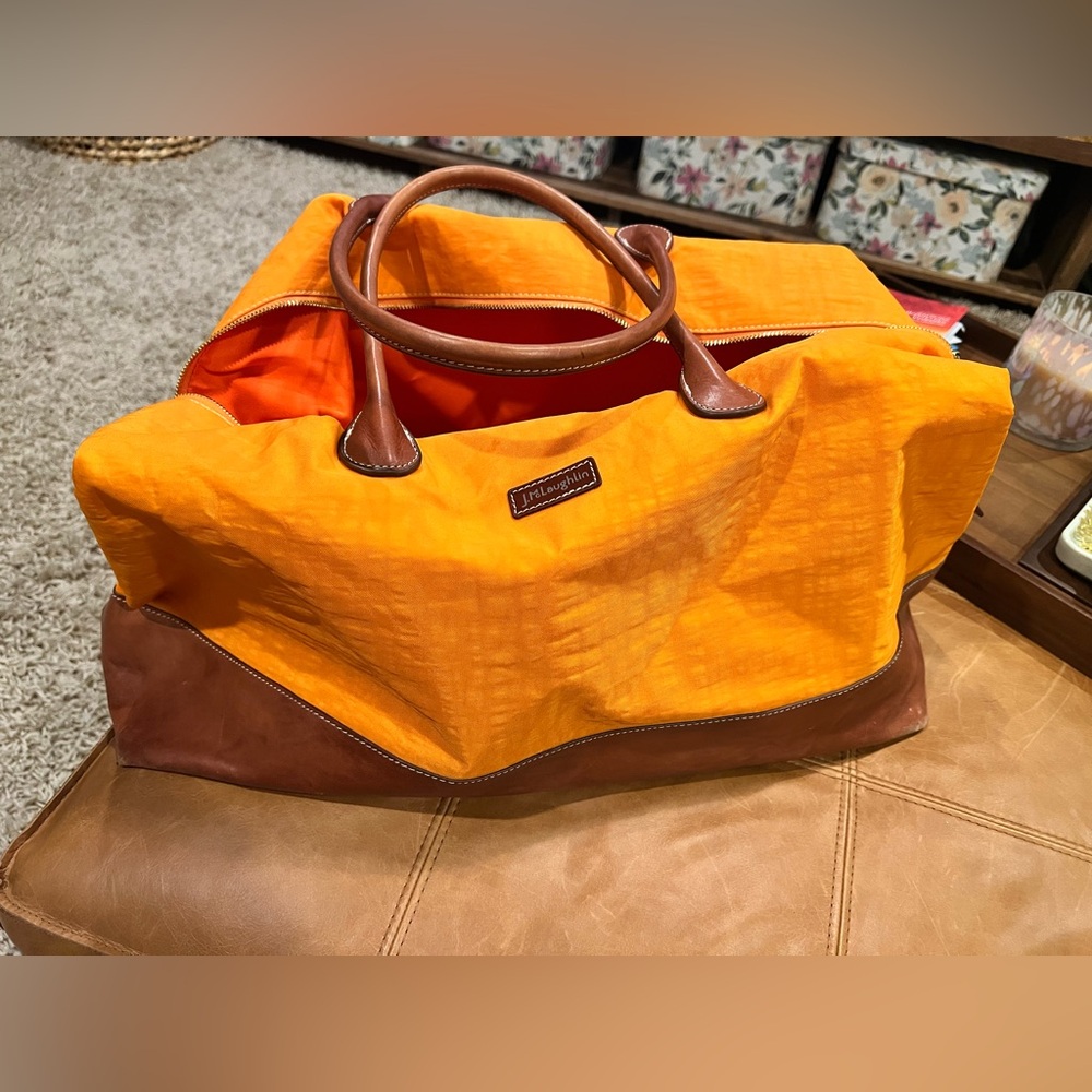 EUC J. McLaughlin Orange and Leather Weekender Bag 
MSRP:$398
